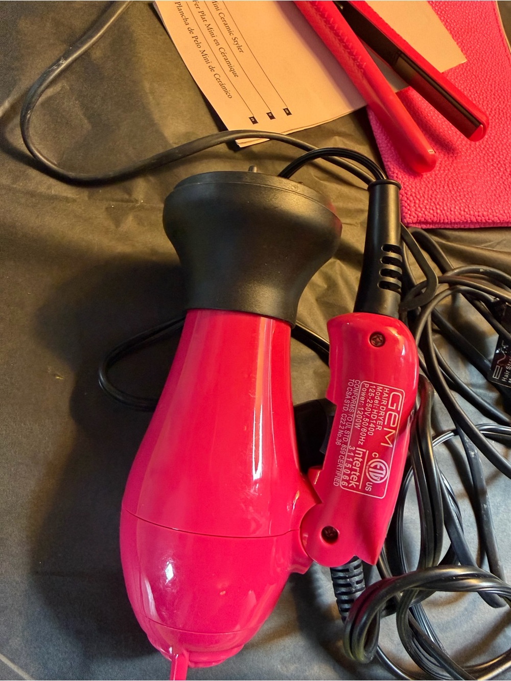GEM Hot Pink Travel Hair Dryer & Pink Mini Eva Flat Iron Set - Picture 3 of 3